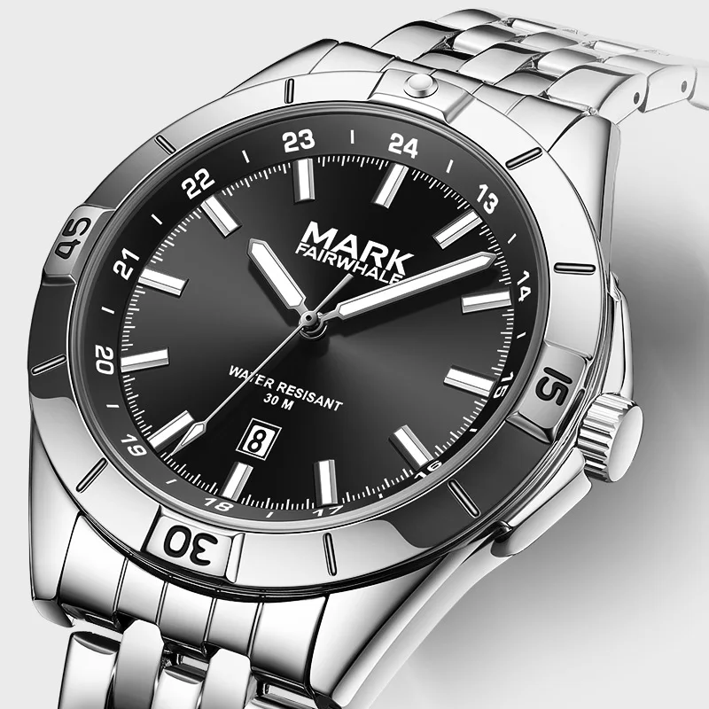 Mark Fairwhale Luxury Quartz Watch for Men Casual Fashion Stainless Steel Luminous Waterproof Simple Date Male Clock Reloj Hombr