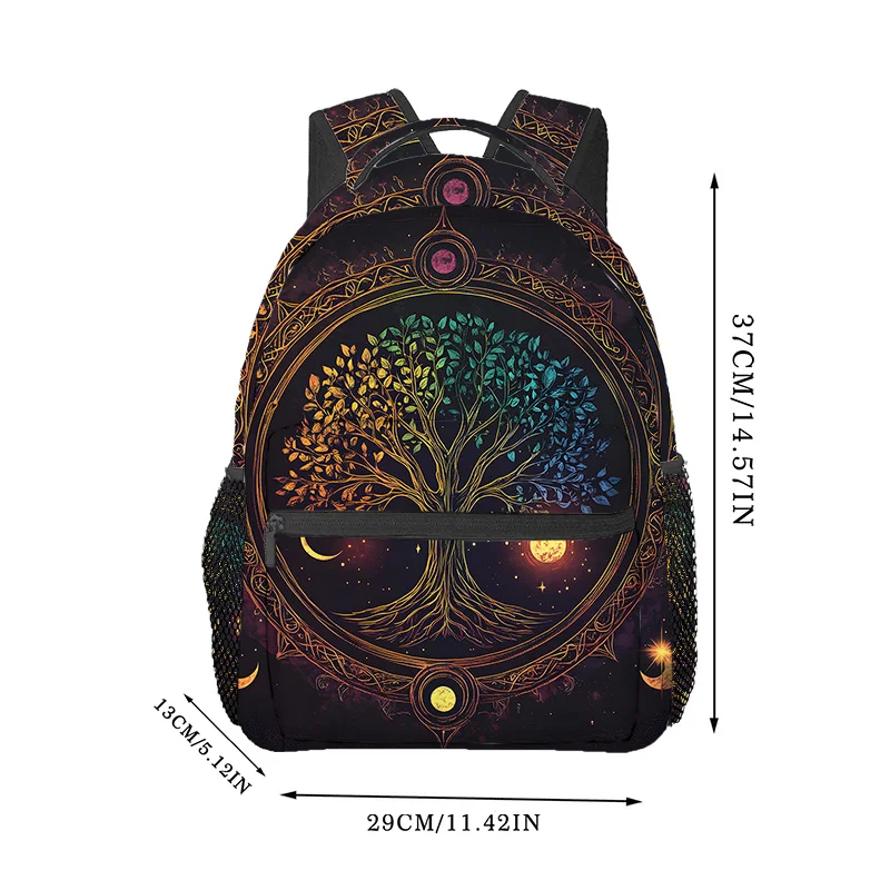 Black Tree Backpack with Vibrant Tree Design Lightweight Adjustable Straps Zip Closure Ideal for Travel Hiking Beach Yoga