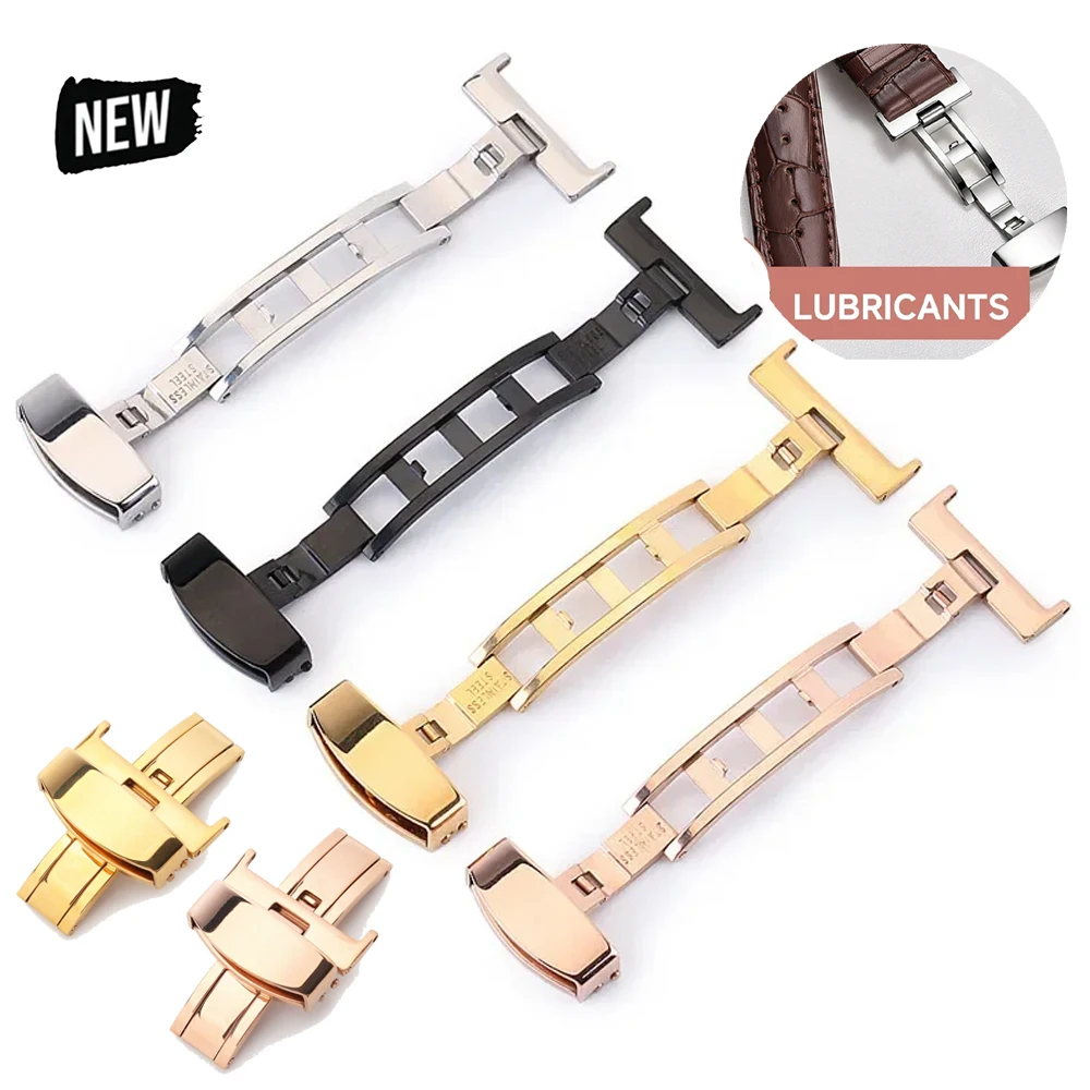 Watch Fold Buckle 12/14/16/18mm Double Click Butterfly Watchband Push Clasp Button Deployment Clasp Buckles Watch Accessories
