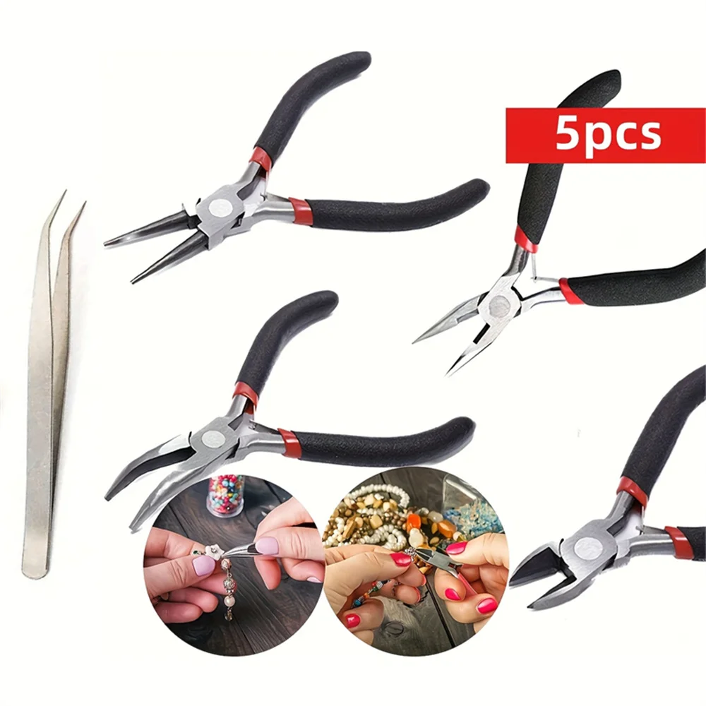 5pcs black jewelry making pliers DIY tool, portable and compact tool, repair and production auxiliary tool, multifunctional and