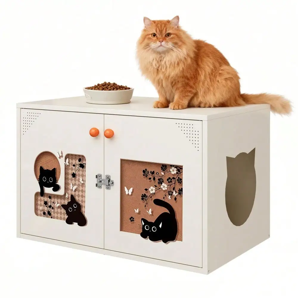 

Hidden Litter Box Furniture With Removable Divider, Decorative Litter Box Cabinet, Cat Washroom Fit Mo