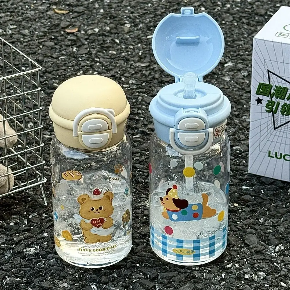 

With Lid Straw Milk Plastic Cup Butter Bear Leakproof Water Straw Bottles Transparent Fall Prevention Pochacco Water Bottle