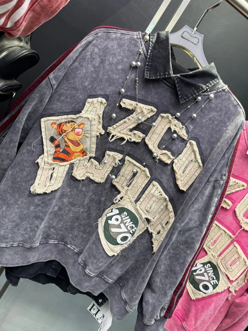 Sweet Fashion Heavy Embroidery Letter Sweatshirt Ladies Trendy Loose Design Top Ins Style 2025 Autumn New Pullover Harajuku Coat