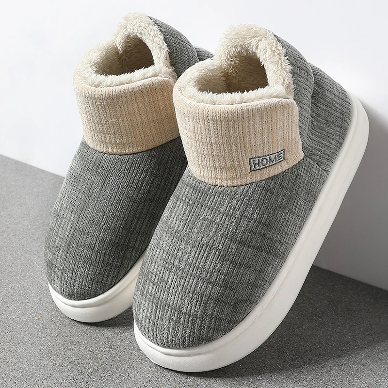 QYCKABY New Men Winter Slippers Warm Plush Slip-on Couples House Cotton Shoes Non-Slip Comfortable Flats Man Soft Faux Fur Boots