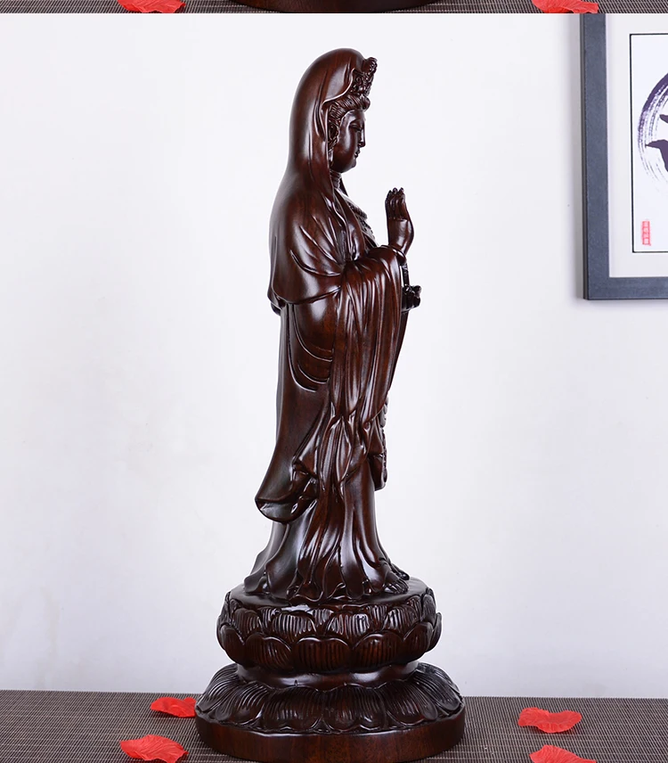 50cm Large high-quality HOME family living Room Shrine GUANYIN BUDDHA Nanhai Guanyin bless Ebony Wood HAND carving art statue