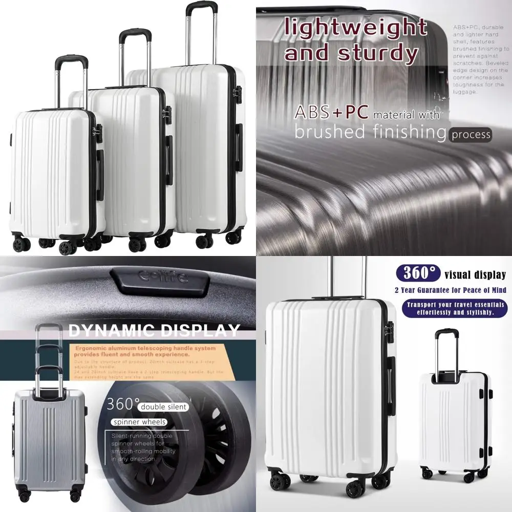 

Lightweight Hardshell Spinner Suitcases Set TSA Lock 3 Piece ABS+PC Luggage with Wheels for Travel