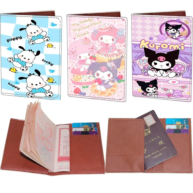 

Sanrio Passport Case Kuromi Hello Kitty Cinnamoroll Print Leather Document Protective Cover Multiple Card Slots Passport Holder