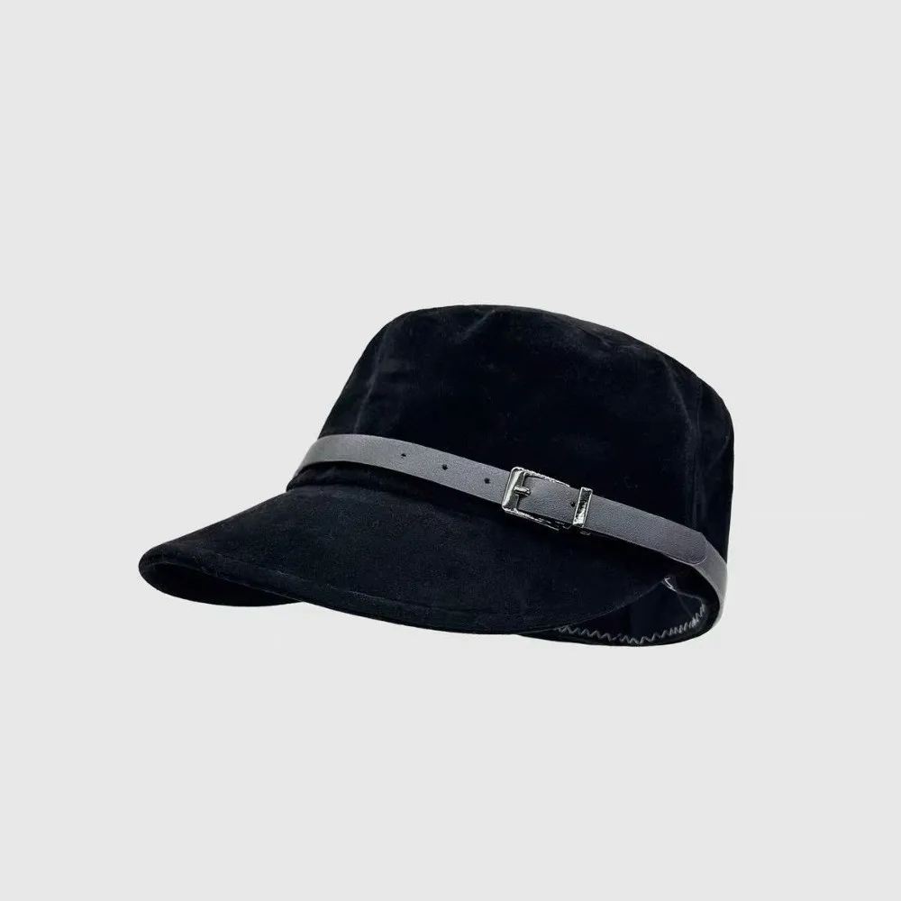 Casual Soft Faux Suede Newsboy Cap Leather Belt Buckle Adjustable Beret Hat Visor Cap Women