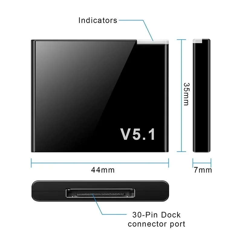 I-WAVE 30 Pin Bluetooth 5.1 Audio Receiver A2DP Music Mini Wireless Adapter For iPhone iPod 30Pin Jack Analog Speaker