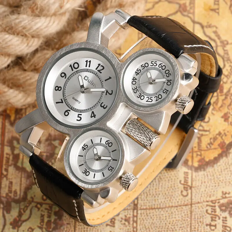 

Oulm Luxury Quartz Wrist Watches for Men Unique Big Dial Analog Steampunk Watch