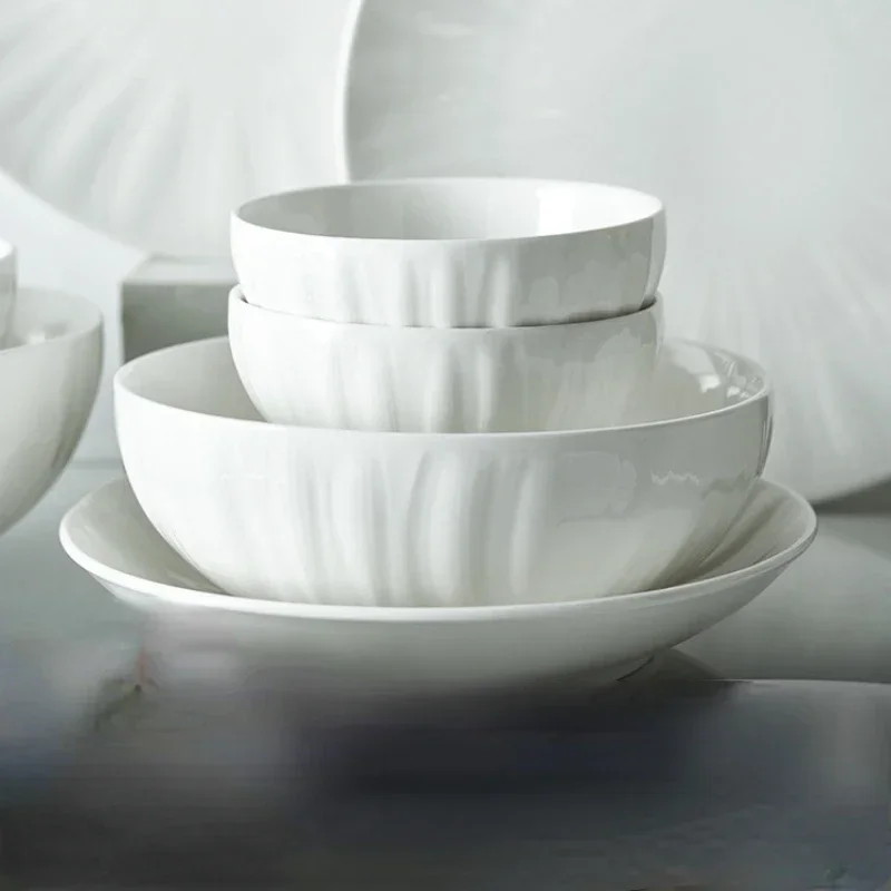 

Dishes and dishes set, tableware, household bowls, dishes, white porcelain plates high-end sense, light luxury