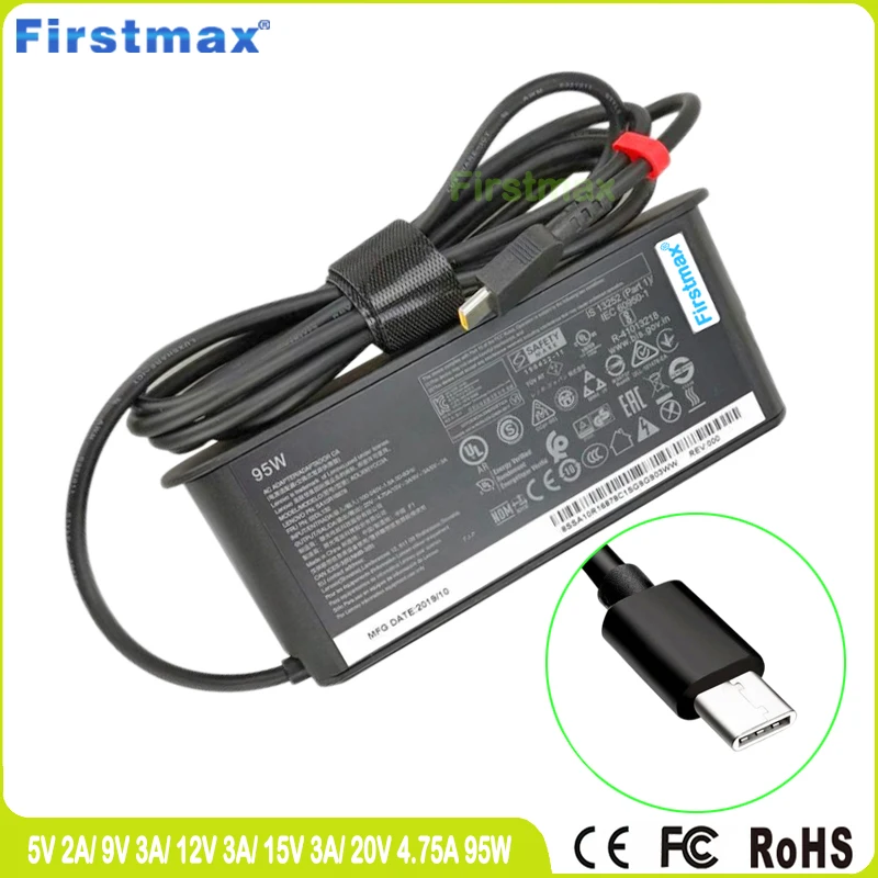 

20V 4.75A 95W Laptop Travel Charger USB Type-C for Lenovo Slim 7-15ILL05 Yoga Slim 7 Pro-14IHU5/14ITL5 PD Adapter ADLX95YCC2A