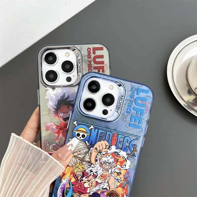 Coole Japan Anime einteilige Nika Ruffy Gear 5 für iPhone 15 14 13 12 11 Pro Max farbige Silber galvani sierte stoß feste Abdeckung