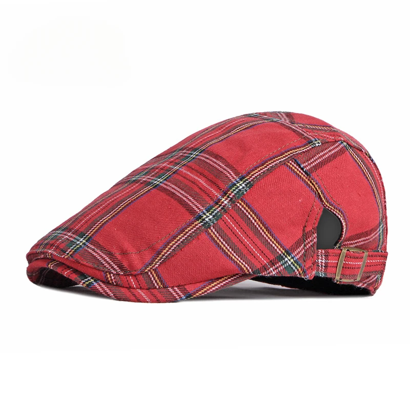 Golexury Spring and Summer Thin Breathable Cap Men\'s British Retro Beret Women\'s Bud Top Hat Casual Plaid Visors Hat for Dad