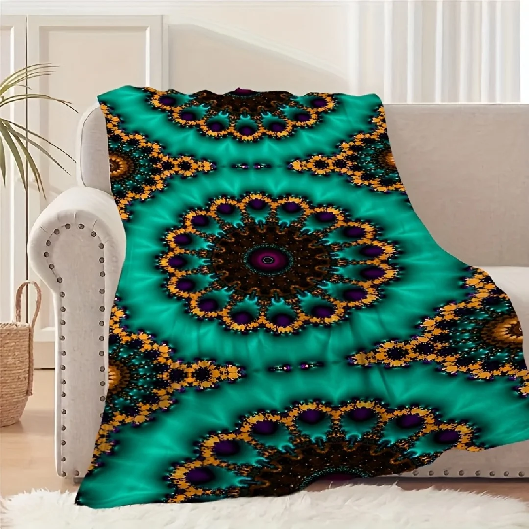 بطانية منقوشة باللون الفيروزي، ألوان مائية فنية، بطانية شاطئ ومنزل سريعة الجفاف - نسيج متين مضاد للحبوب