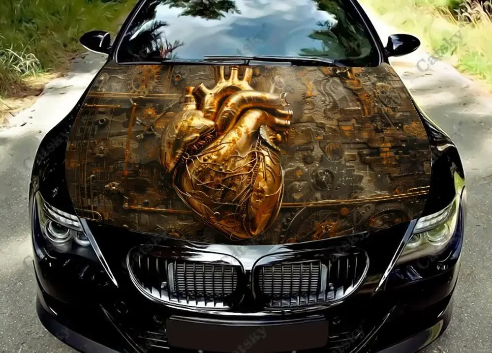 Mechanical Heart Design Car Hood Decal Stickers Wrap Vinyl Film Engine Cover Decals Sticker Car Hood Protective Film