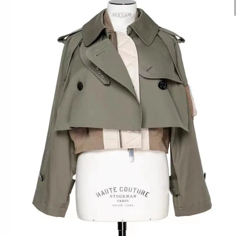 SAC stitching lapel irregular long-sleeved trench coat jacket