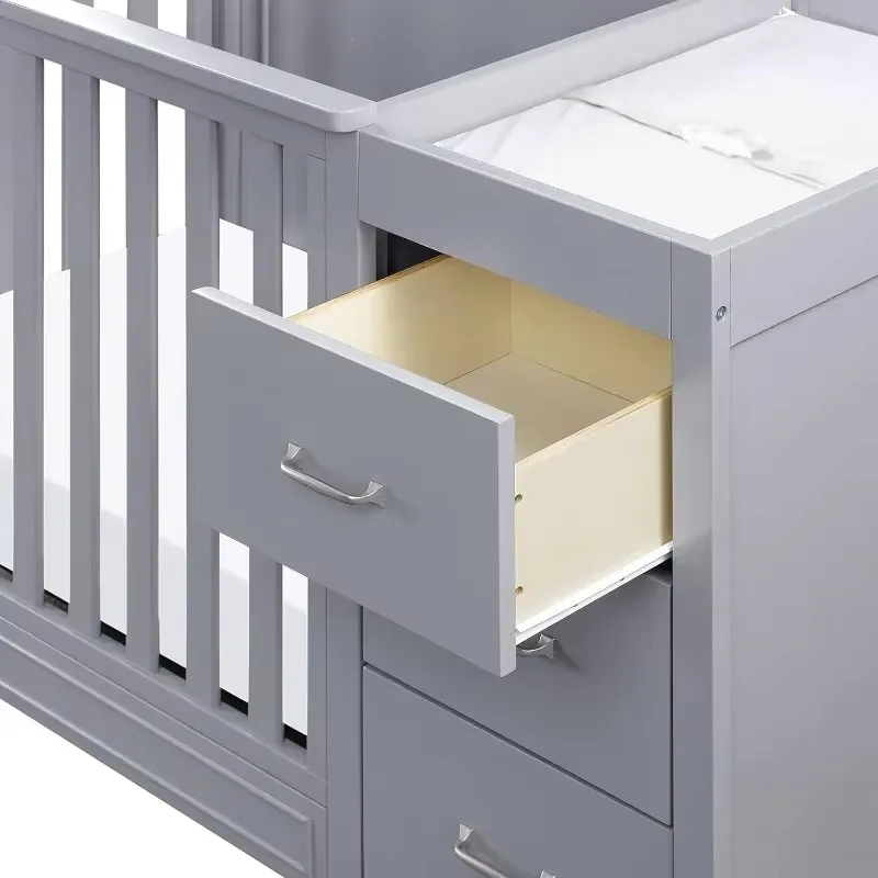 Charlie 4 em 1 Convertible Mini Crib, Changer em Grey Quarto Móveis