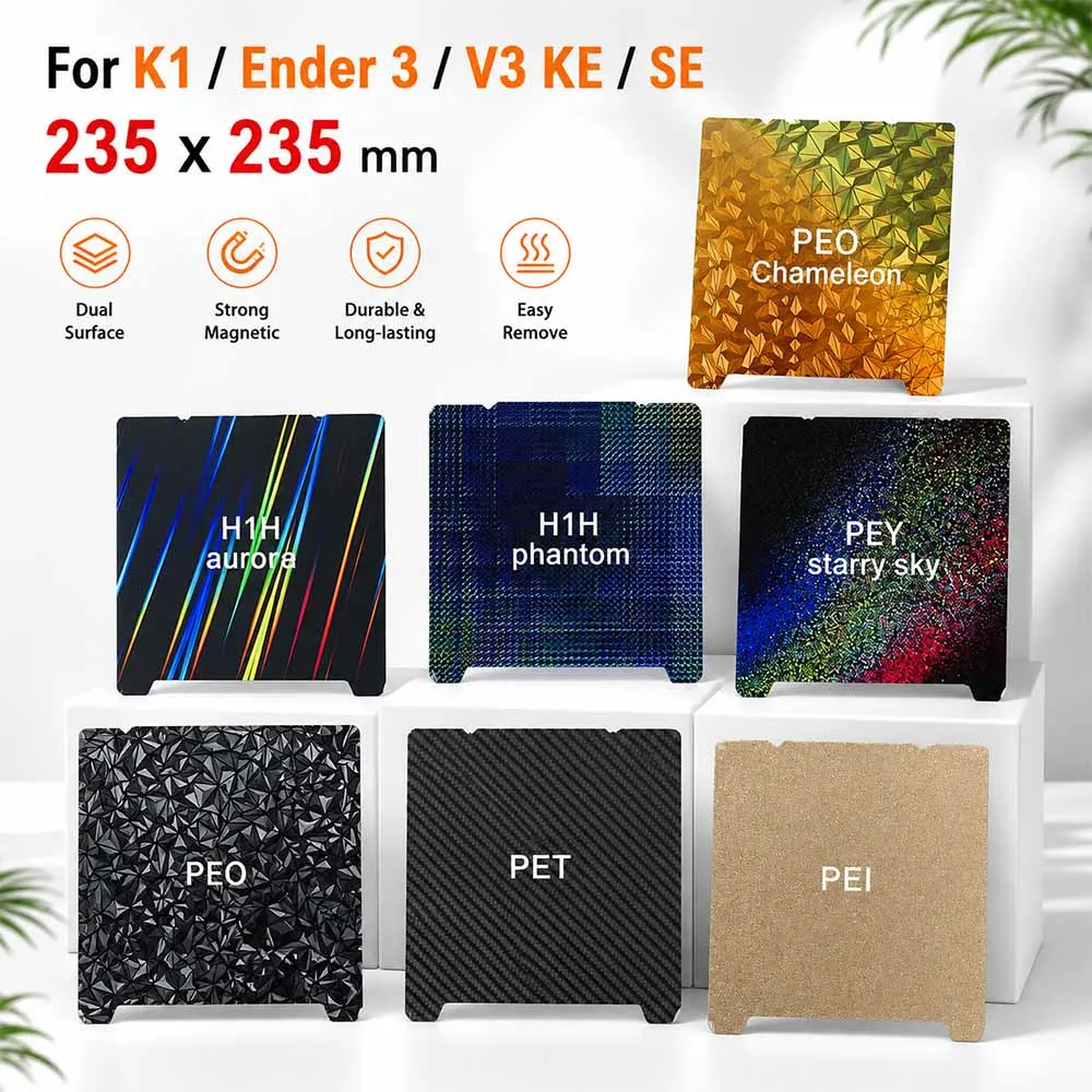 235x235mm Doppelseitige Bauplatte für Creality K1 & Ender 3 S1/S1 Pro Diamant PEO PET PEI Federstahlplatte 3D-Drucker Heizplatte