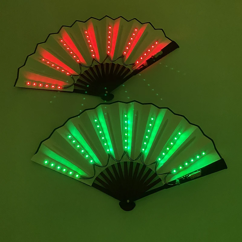 High Quality Trend Supplies Portable Rave Fan Glowing Decor Fan Light Dance Music Party Performance Props Flash Folding Fan