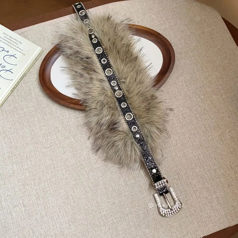 Personality Rhinestone Leather Fur Belt Punk Spicy Girl Style Furry Waistband Versatile Jeans Decor Y2K Waist Belt Daily