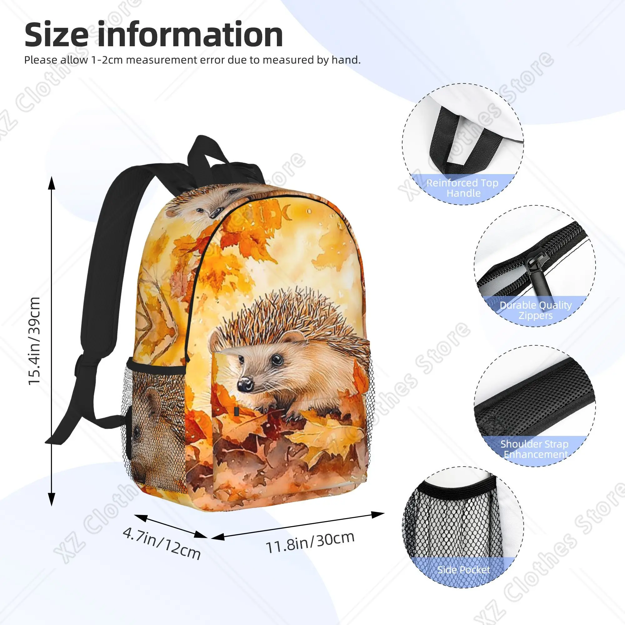 Hedgehogs Autumn Leaves Designed Backpack Hot Sale Daypack Large Capacity Boy Girl BookBag Shoulder Bag for Men Women School Bag