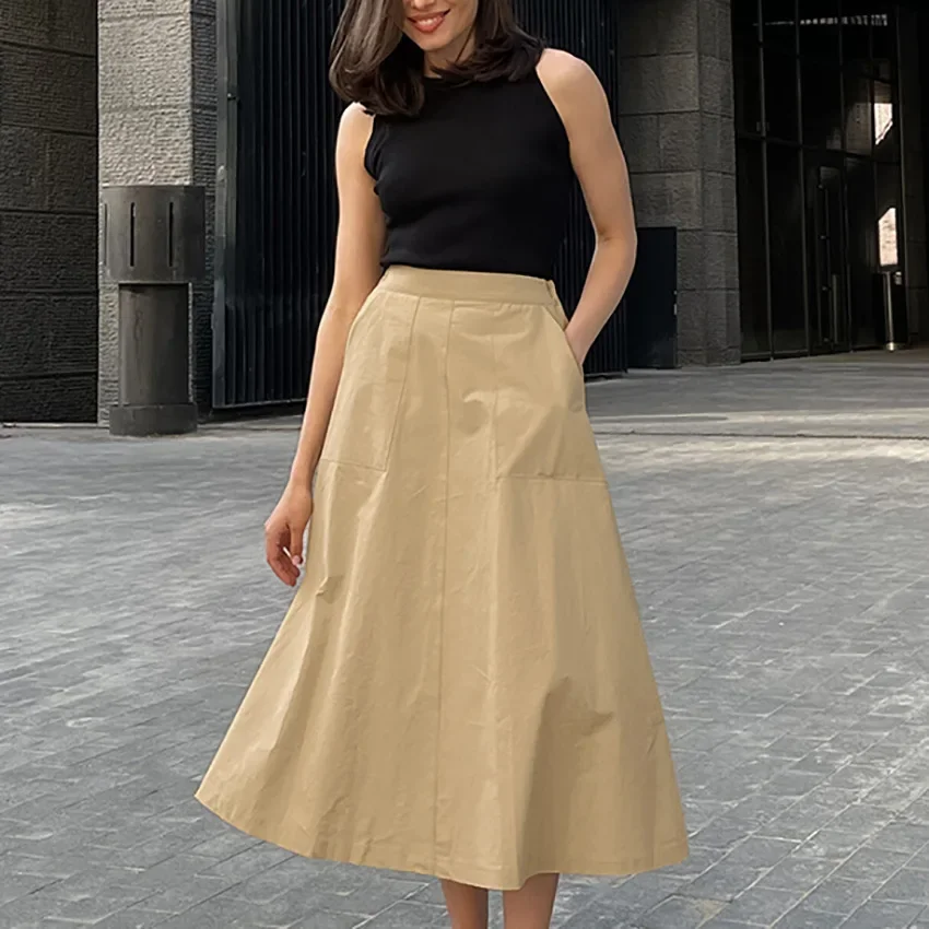 

Женская весенняя новинка цвета хаки из чистого хлопка во французском стиле с высокой талией А-образной формы, пригородный костюм, юбка