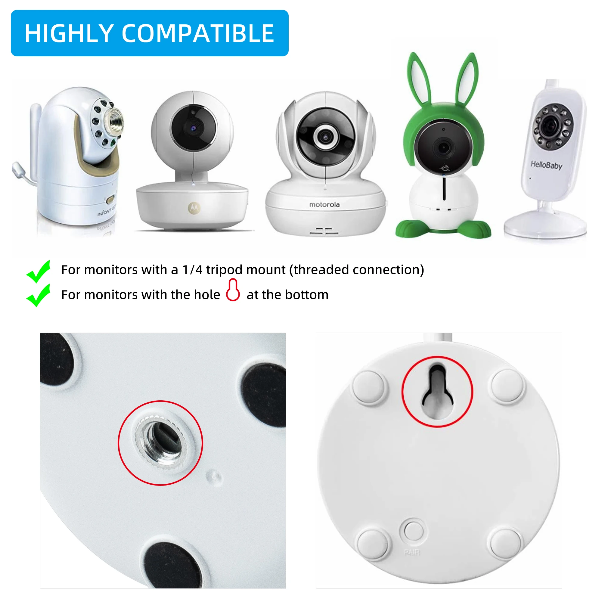 Adjustable Angle Wall Mount Bracket Compatible with Motorola Baby Monitors, Babysense, Hellobaby, Vava, Arlo, and the Most Universal Bracket Hellobaby, Vava, Arlo and Most Universal view 3
