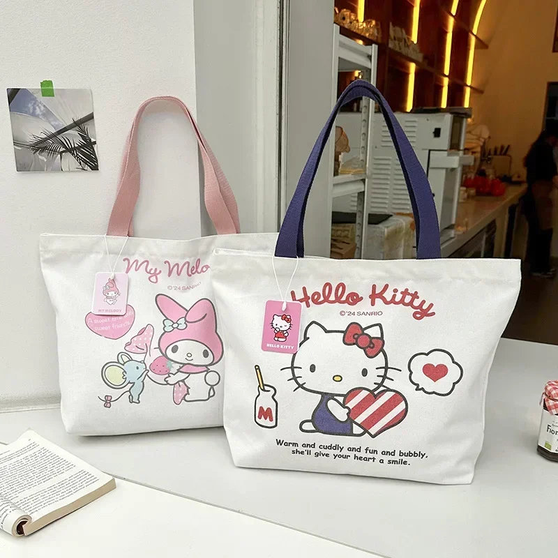 Sac à bandoulière en toile pour filles, sac à main étudiant dessin animé mignon, sac fourre-tout, Sanurgente Hello Kitty Kuromi, nouveau