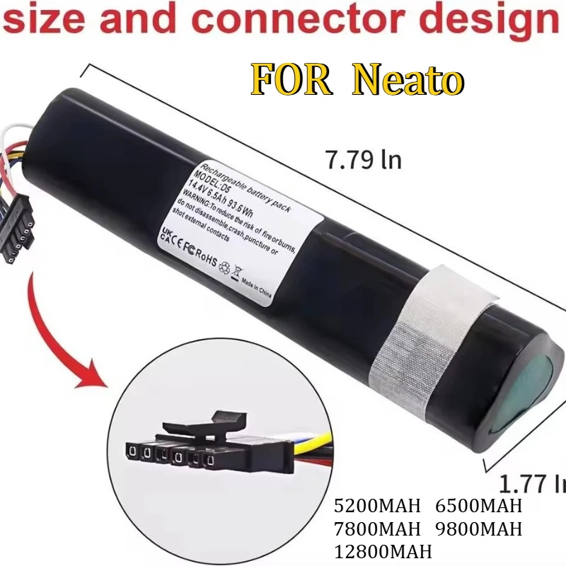 14.4V 6500mAh Compatible with For Neato D3 D4 D5 D6 D7 Rechargeable Battery  Lithium-ion Endurance Rechargeable Battery
