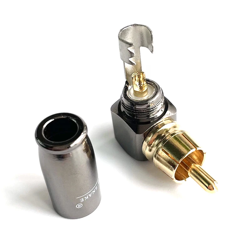 90 Degree Snake King RCA L-shaped Gun Black Gold Plated Right Angle RCA Male Plug Audio Video Connector Soldering elbow 1pair  ﻿