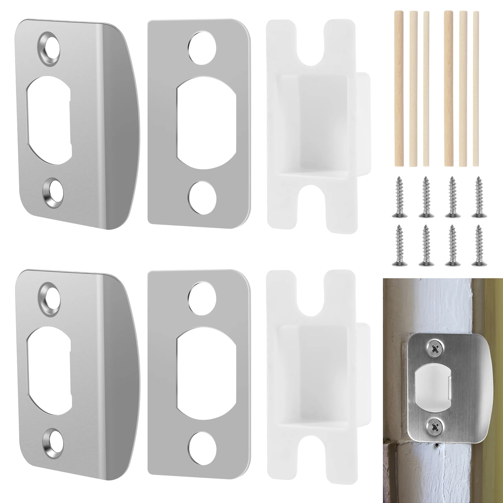 Door Latch Restorer Stainless Steel Door Lock Repair Plate with Spacers Sturdy Door Lock Security Repair Tool Easy Installation