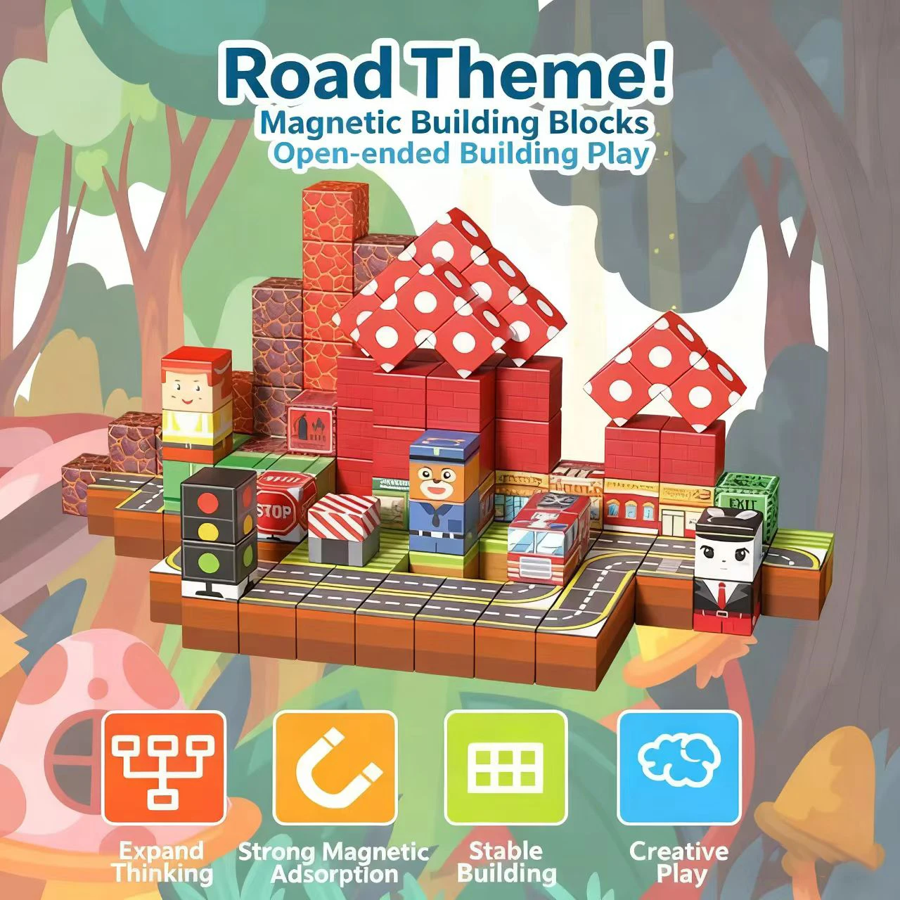 My World Magnetic Building Toy Set, Children's DIY Assembly Toy, Play with Magnets and Blocks