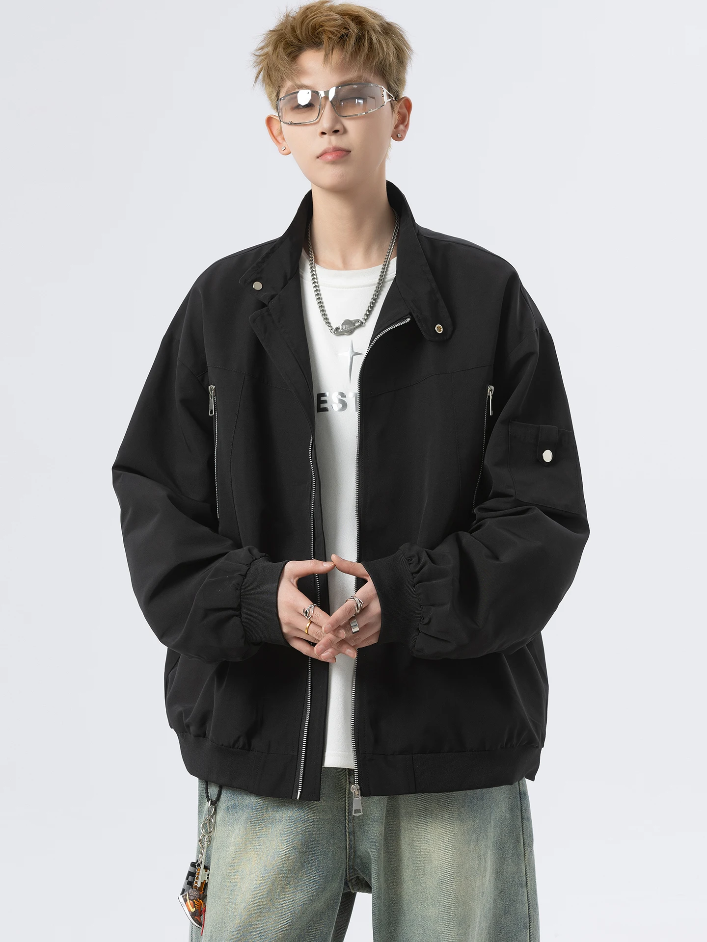 

Мужская ветрозащитная куртка-пилот в американском ретро-стиле с воротником-стойкой, свободного кроя, из полиэстера, с декоративной молнией, для повседневной носки и работы