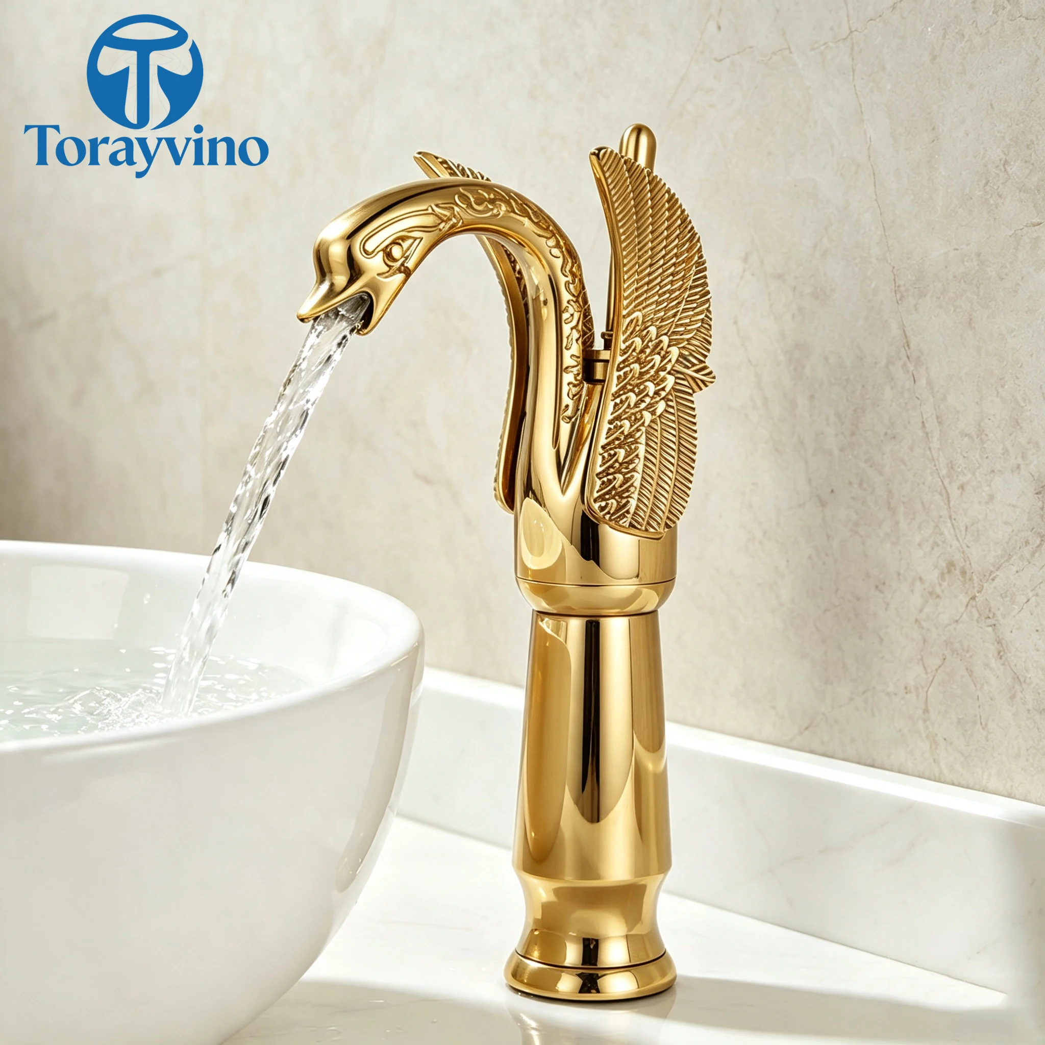 Torayvino Luxury European Black Gold Antique Swan Bathroom Basin Faucet Vessel Sink Faucets Sink Hot Water Bath Faucet Mixer Tap