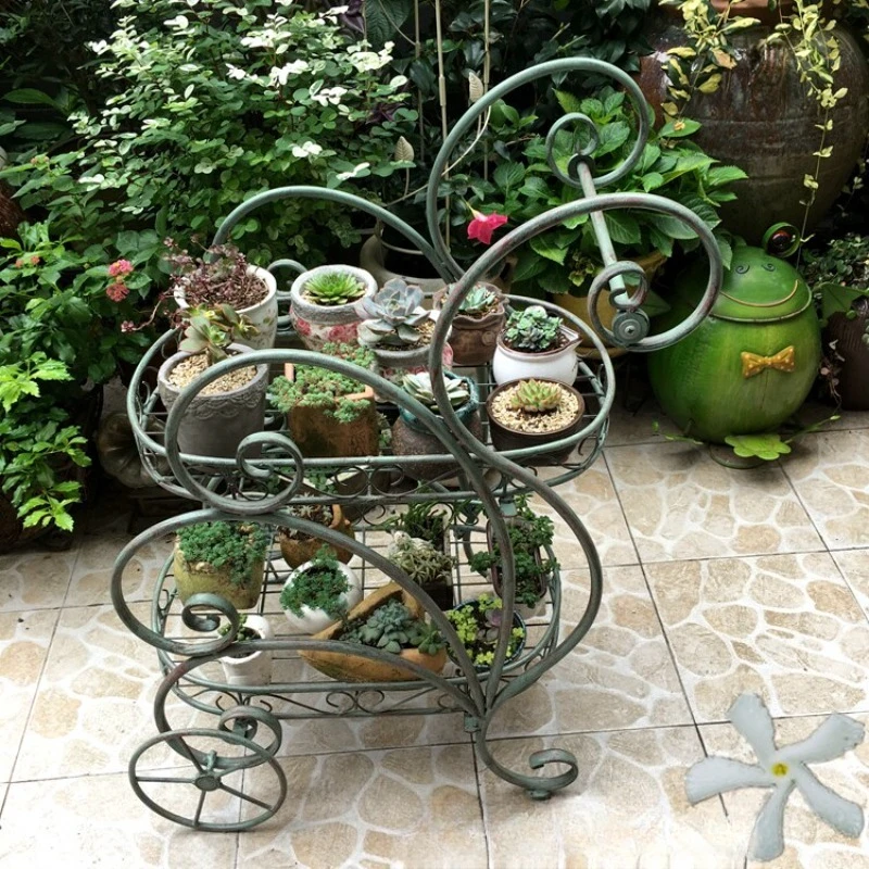 Rolling Metal Plant Stand,2-Tier Flower Cart with Wheels - Mobile Garden & Patio Organizer for Potted Plants,Indoor Outdoor Use