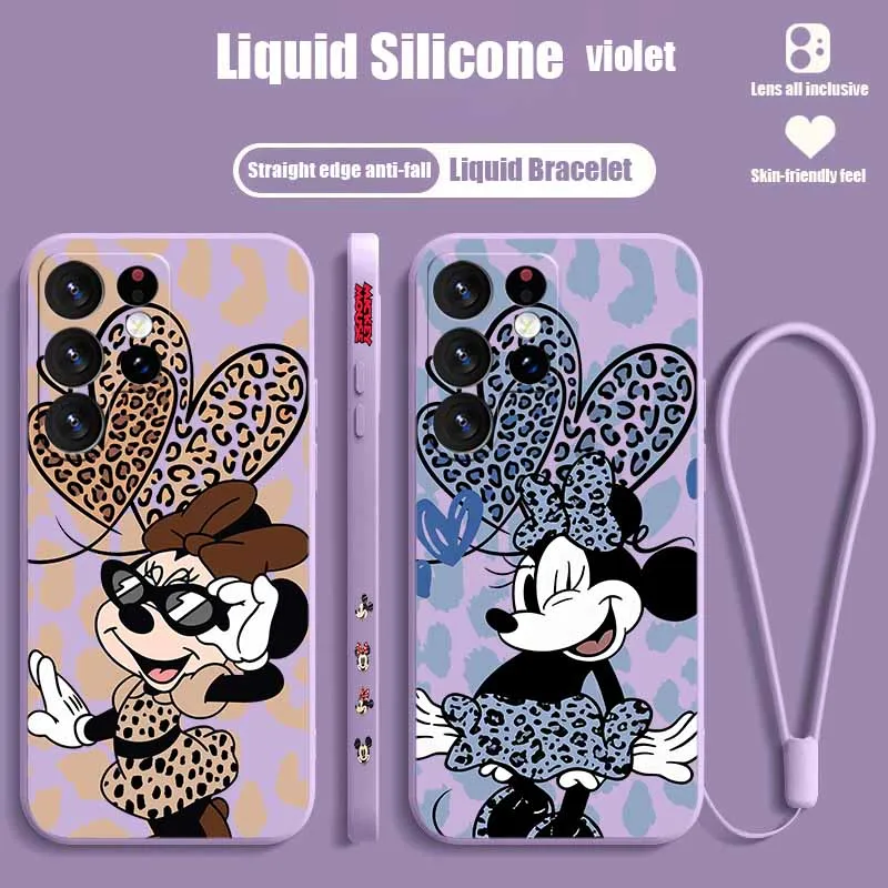 Beautiful Minnie with Leopard Print For Samsung A73 A72 A71 A60 A57 A56 A55 A54 A53 A52 A36 A34 A27 A26 A17 Liquid Left Rope