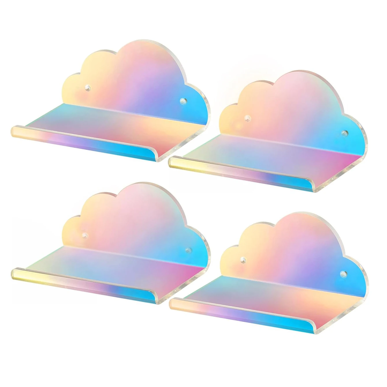 4-teiliges Regenbogen-Acryl-Schweberegal-Set Wandmontierte Wolken-Aufbewahrungsorganizer Multifunktionale Heimdekoration Lösung für Kleine Räume
