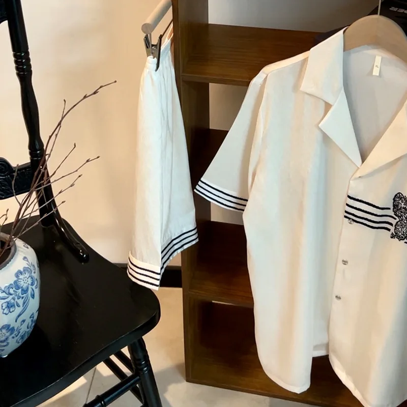 

2025 Summer Autumn White Butterfly Pajamas Ice Silk Short Sleeve Pants Three-Piece Set Nightgown Sleepwear Nightwear Nightwear