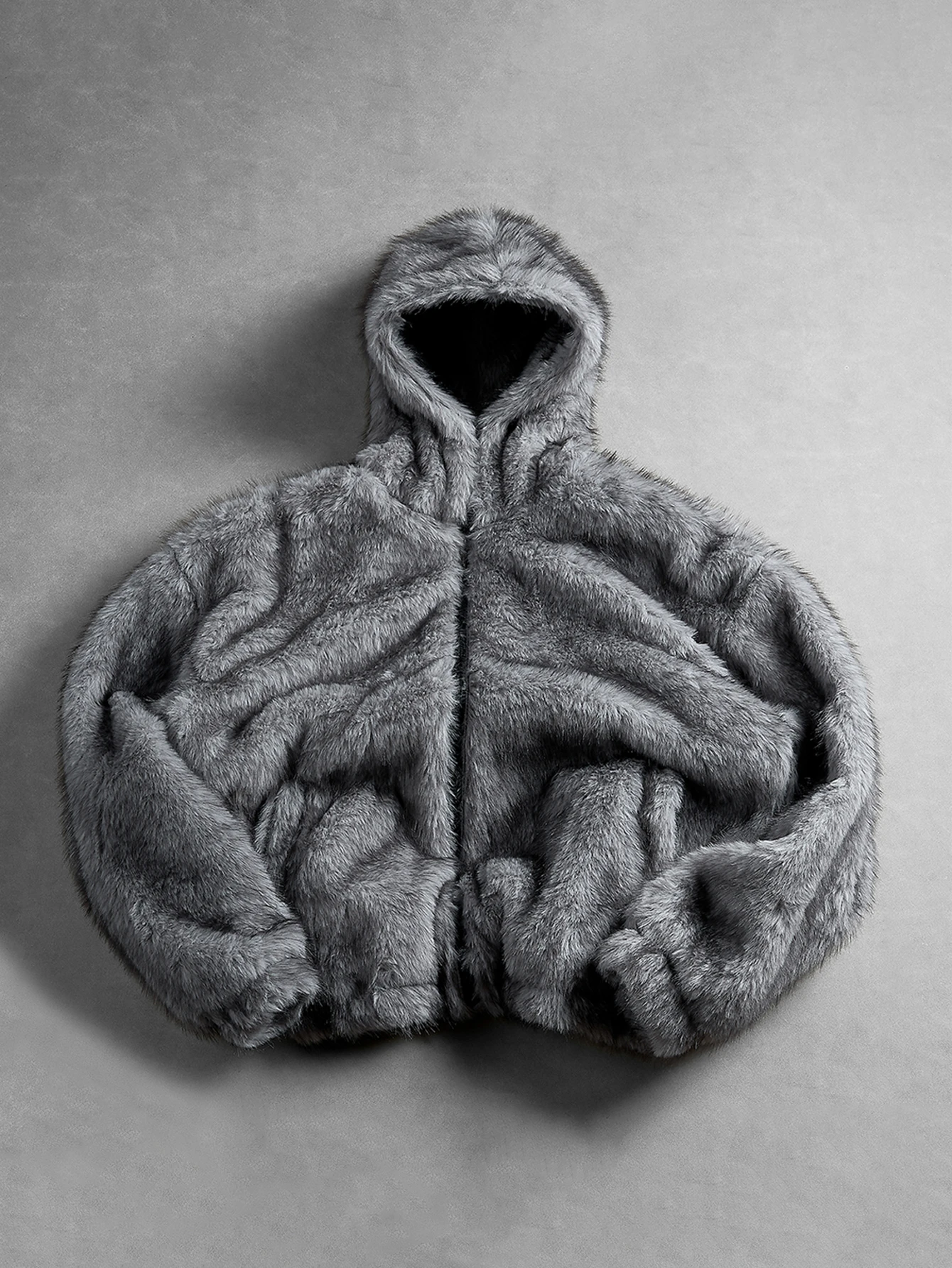 Men Hooded Fluffy Jacket, Full Zipper Front, Thick Long Hair Fabric, Loose Drop Shoulder, Long Sleeve, Warm Autumn Winter Coat, Street Style Casual Outerwear