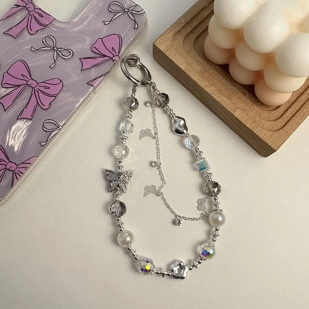 معلقة الحبل الاكريليك فراشة سلسلة هاتف Bowknot الحب القلب Y2K الهاتف سحر حزام Ins Y2K الحب القلب مطرز سلسلة الفتيات