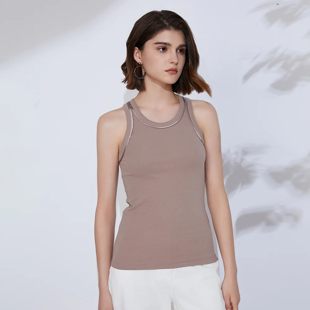 K2268L Luxury Women\'s Clothing Famous Brand Summer Ladies Clothes High Quality Elastic Cotton Vest Solid Shenzhen