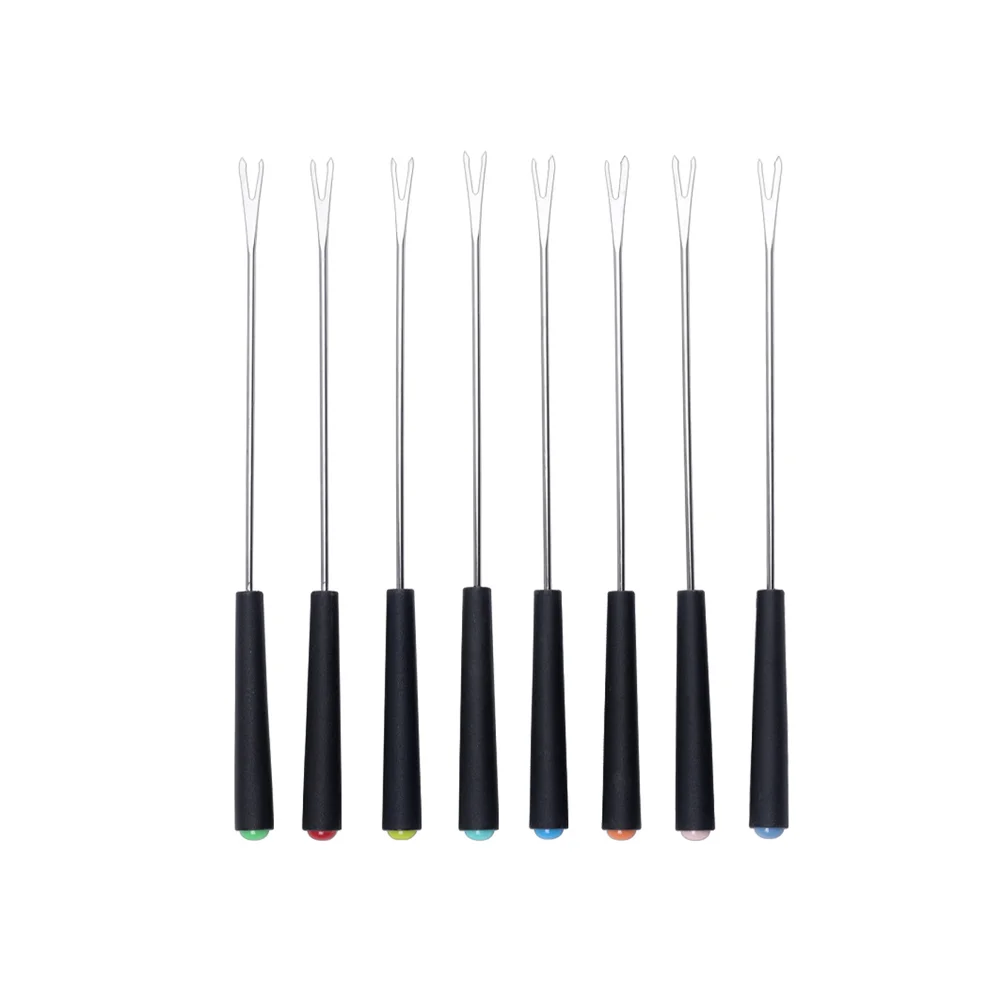 

8PCS Stainless Steel Cheese Forks Plastic Handle Fondue Forks Outdoor Barbecue Fork Kitchen Tool (Black Random Color Handle