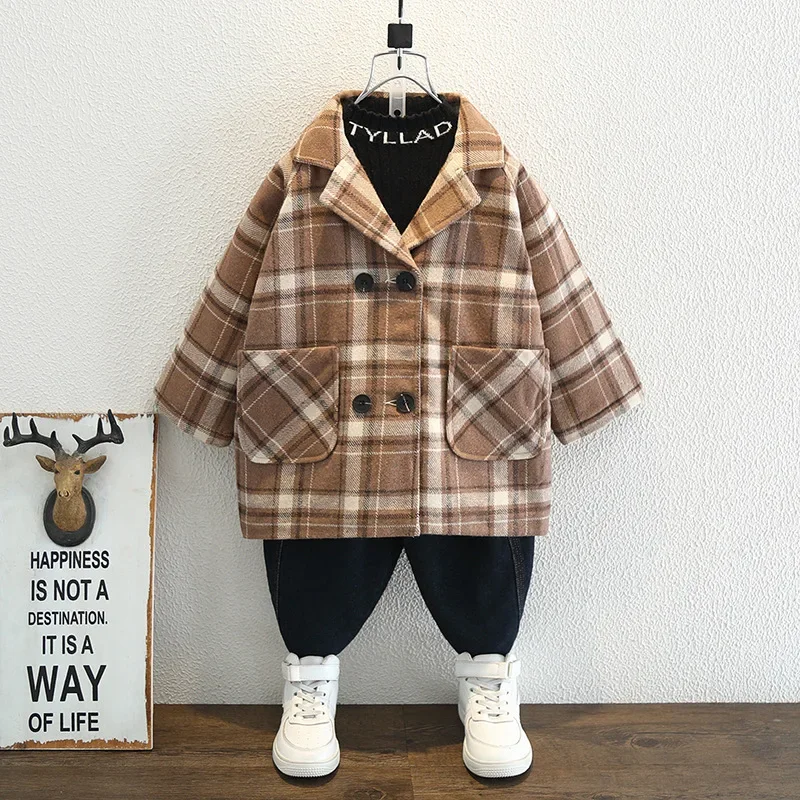 Children's clothing boys woolen coat autumn and winter new baby  autumn and winter thickened medium and long trench coat