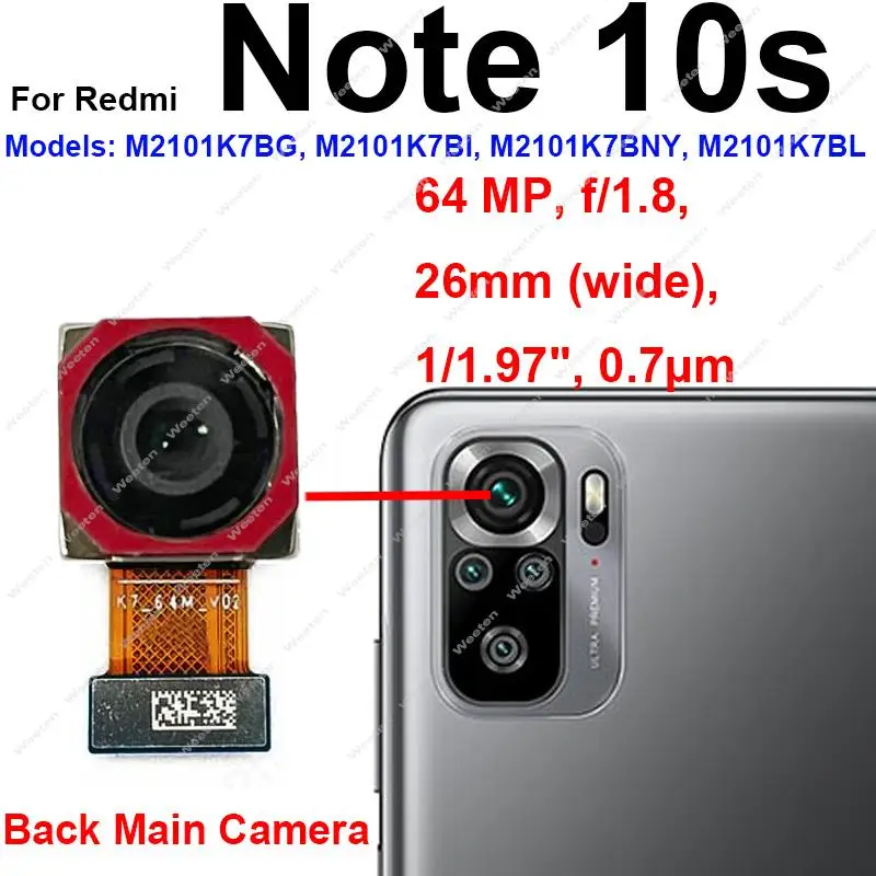 For Xiaomi Redmi Note 10 10 Pro 10S Rear Back Main Camera Primary Front Selfie Samll Facing Camera Flex Cable Parts