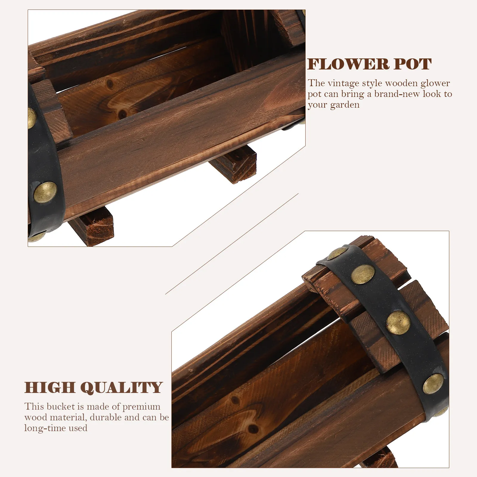 1pcs Durable Solid Wood Flower Box Vintage Style Bucket Outdoor Succulent Planter Flower Pot Balcony Garden Decor JJ2476LI