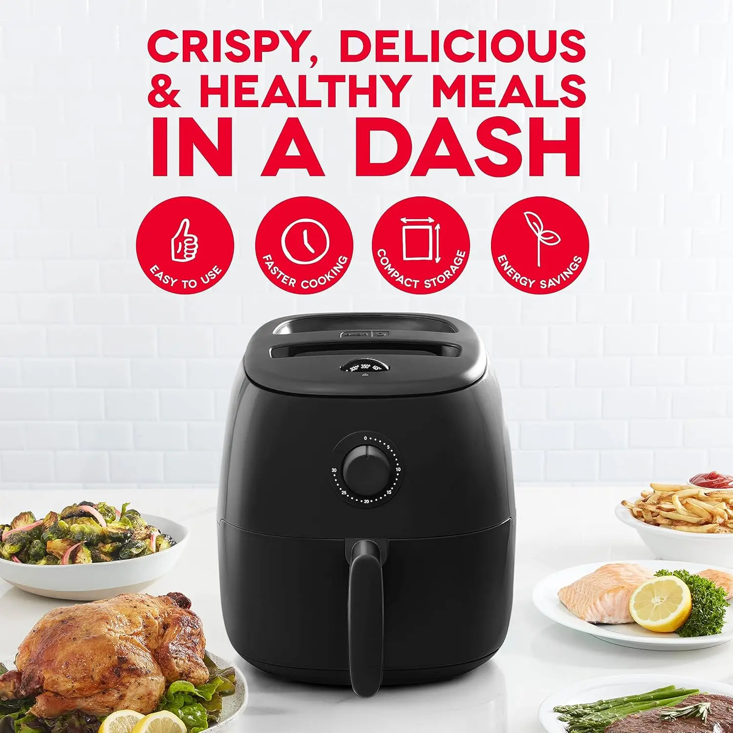 Compact Air Fryer - 6 Quart, Adjustable Temperature Control, Nonstick Basket & Auto Shut-Off - Black