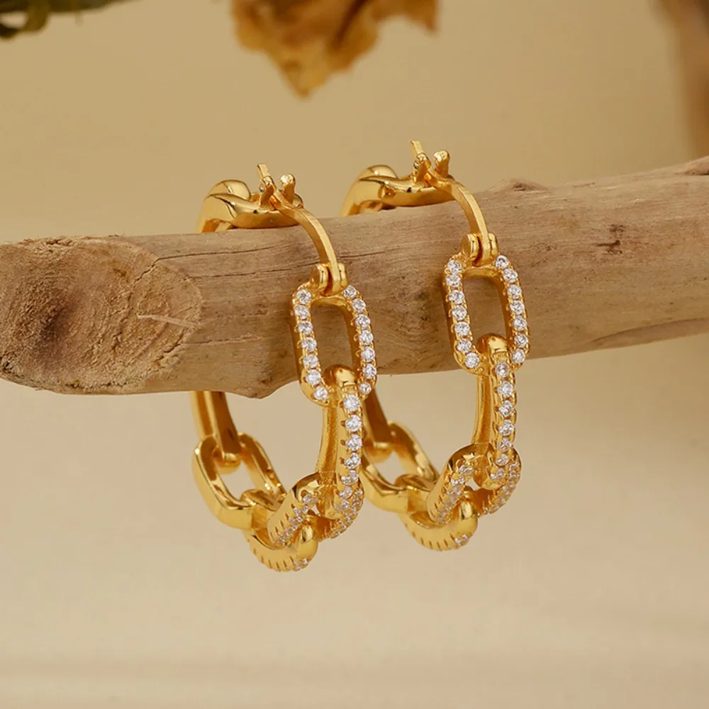 

925 Sterling Silver Hollow Cubic Zirconia Hoop Earrings Girls Women Fine Jewelry 5A Zircon Huggie Earrings Plated 18k Gold Gift