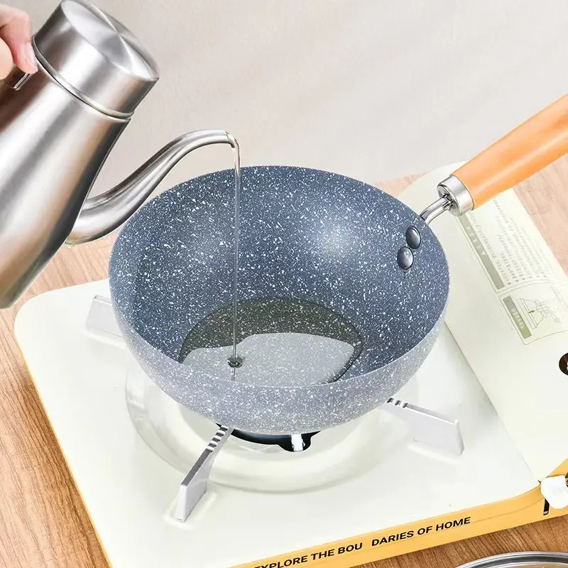 20cm Medical Stone Non-Stick Small Wok Frying Pan Marble Pattern With Iid Non-Stick Pan Suitable For Induction Cooker Gas Stove