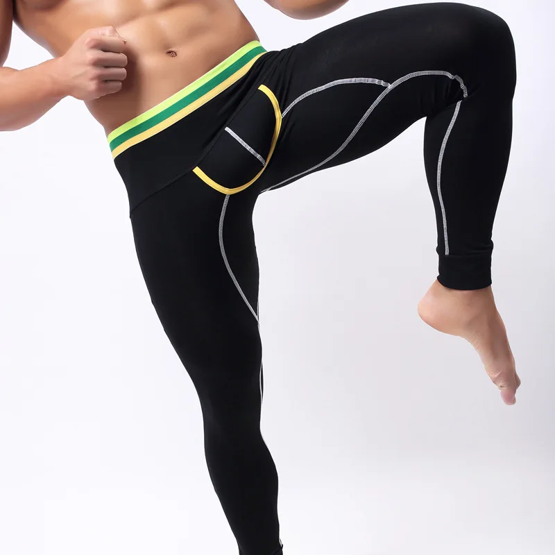 Neue Herren Baumwolle Long Johns Thermo hose schlank sexy u mit einfarbigen Stretch Neun-Punkt-Hosen Schlaf hosen angehoben